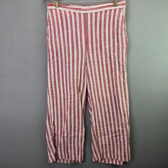 Banana Republic Pants - Banana Republic Rowan Wide Leg Pants 14 Red White Stripe Cotton Rayon Relaxed
